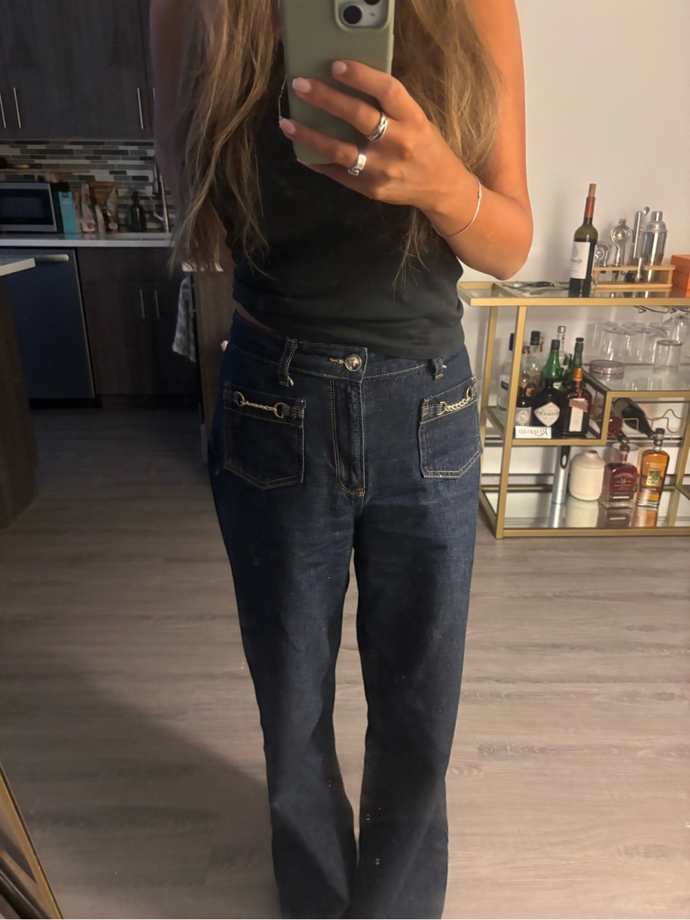 Zara Mid Waist Wide Leg Jeans With Chain